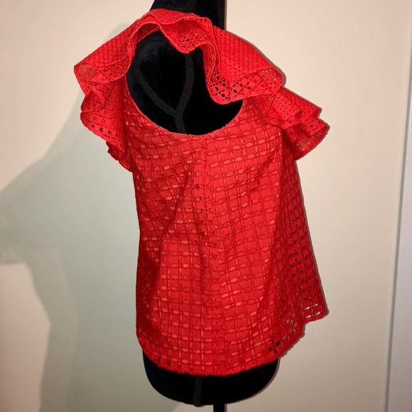 J Crew Red Ruffle Off the Shoulder Top - Picture 5 of 7